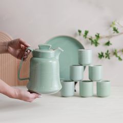 Bộ bình nước quai vuông men ngọc