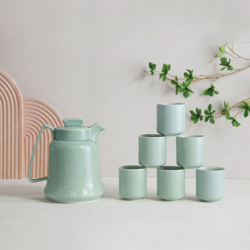 Bộ bình nước quai vuông men ngọc