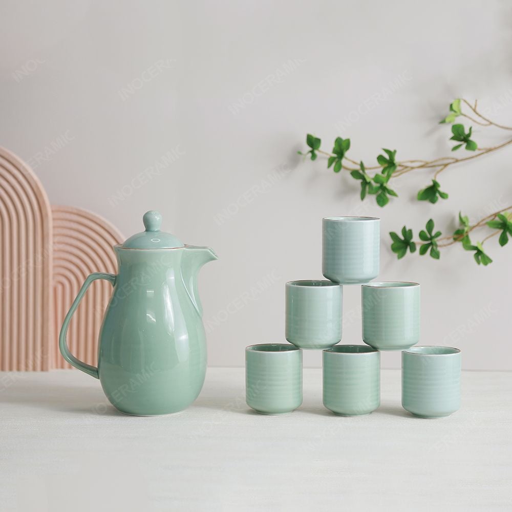 Bộ bình nước bầu men ngọc