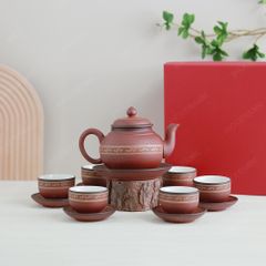 Bộ trà ấm dáng bí tử sa đỏ hạc vàng