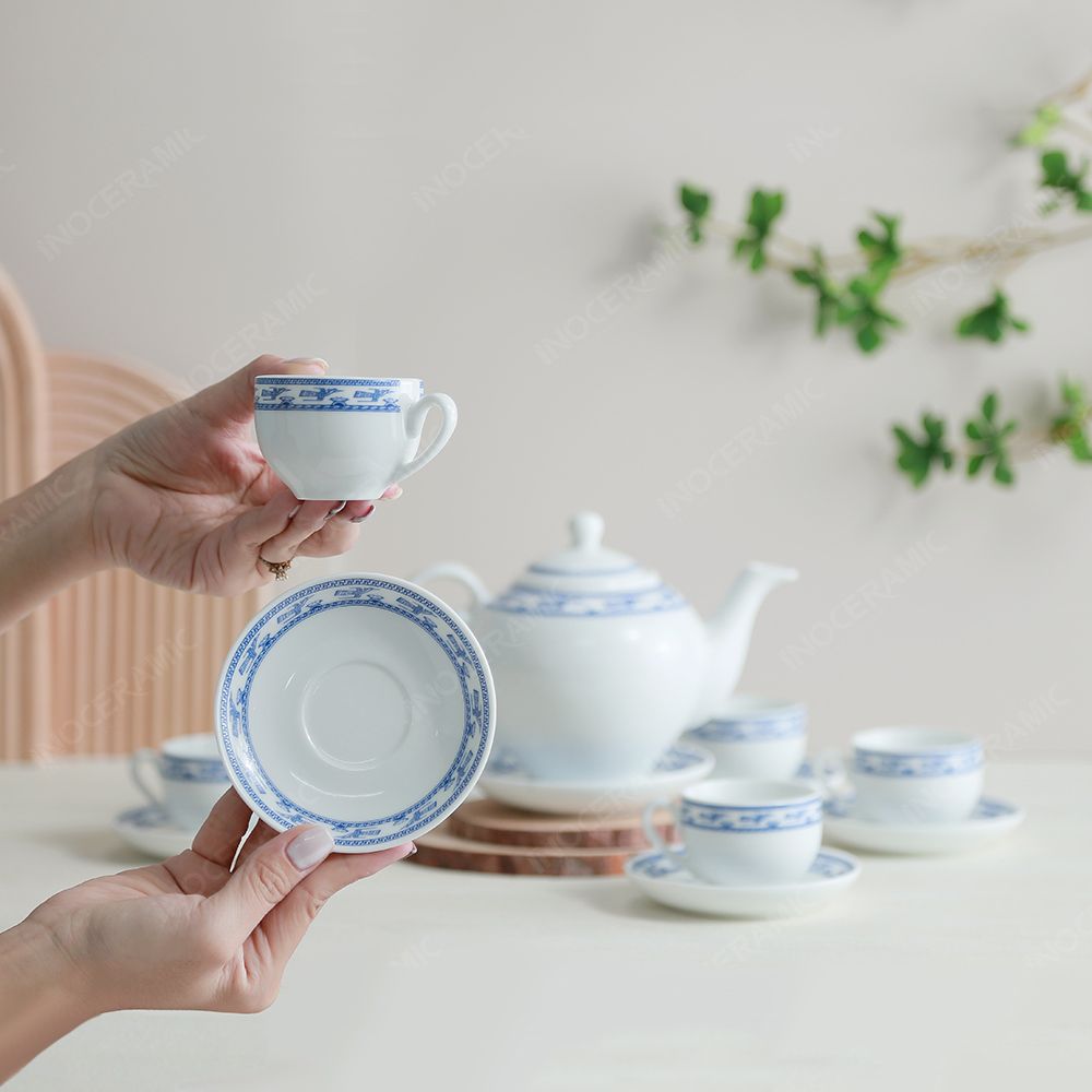 Bộ ấm trà Camelia viền hạc xanh