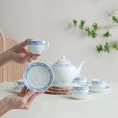 Bộ ấm trà Camelia viền hạc xanh