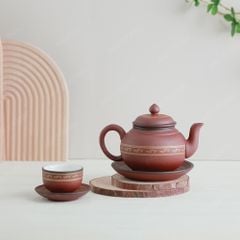 Bộ trà ấm dáng bí tử sa đỏ hạc vàng
