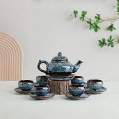 Bộ ấm trà Châu Sa bảo bình vân đá men hoả biến
