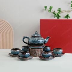 Bộ ấm trà Châu Sa bảo bình vân đá men hoả biến
