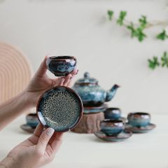 Bộ ấm trà Châu Sa bảo bình vân đá men hoả biến