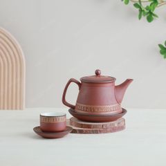 Bộ ấm trà Trống Đồng tử sa đỏ