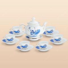 Bộ ấm trà Đài Các miệng lượn sen xanh vẽ vàng