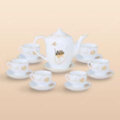 Bộ ấm trà dáng trống sen vàng chỉ vàng
