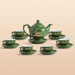 Bộ ấm trà Đèn Thần men lục Thuận buồm kẻ vàng