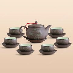 Bộ ấm trà Ngọc Khánh tử sa cỏ may mắn xanh