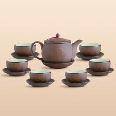 Bộ ấm trà Ngọc Khánh tử sa cỏ may mắn vàng