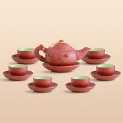 Bộ ấm trà Liên Hoa tử sa đỏ đắp nổi