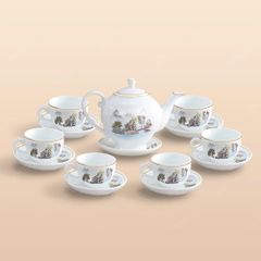 Bộ ấm trà Camelia sơn thuỷ kẻ chỉ vàng
