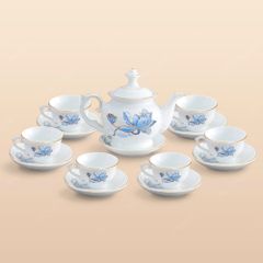 Bộ ấm trà Đài Các sen xanh kẻ vàng