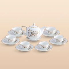 Bộ ấm trà Mẫu Đơn sen vàng kẻ chỉ vàng -  Mẫu 04