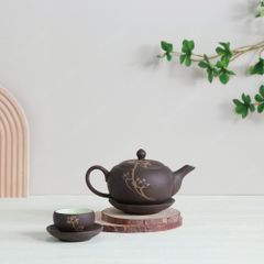 Quà tặng Đại hội Đảng - Bộ ấm trà Minh nguyệt hồng sa nâu sen vàng