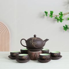 Quà tặng Đại hội Đảng - Bộ ấm trà Minh nguyệt hồng sa nâu sen vàng