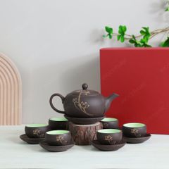 Quà tặng Đại hội Đảng - Bộ ấm trà Minh nguyệt hồng sa nâu sen vàng