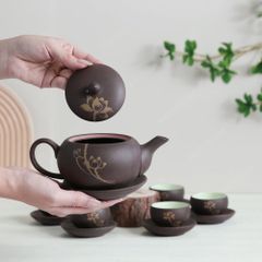 Quà tặng Đại hội Đảng - Bộ ấm trà Minh nguyệt hồng sa nâu sen vàng