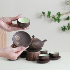 Quà tặng Đại hội Đảng - Bộ ấm trà Minh nguyệt hồng sa nâu sen vàng