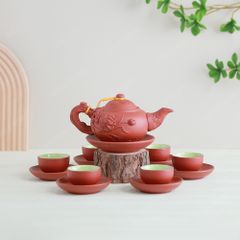 Bộ ấm trà Liên Hoa tử sa đỏ đắp nổi