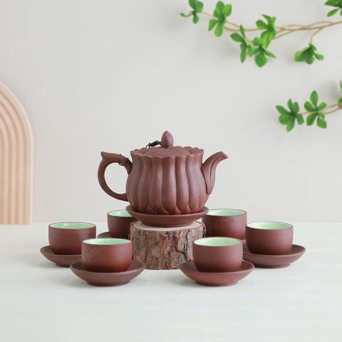 Bộ ấm trà Liên Đài hồng sa nâu