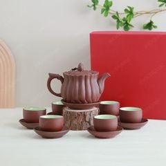 Bộ ấm trà Liên Đài hồng sa nâu