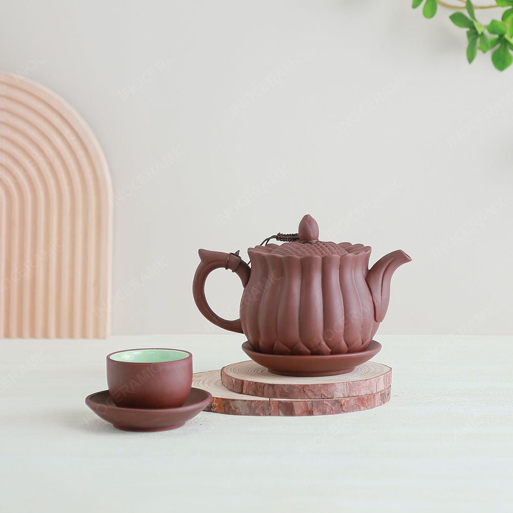 Bộ ấm trà Liên Đài hồng sa nâu