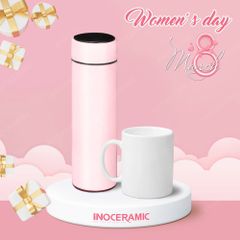 Quà tặng 8/3 - Giftset bình giữ nhiệt & ly sứ