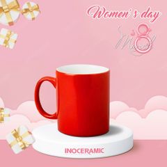 Quà tặng 8/3 - Ly sứ trụ quai C men bóng in logo