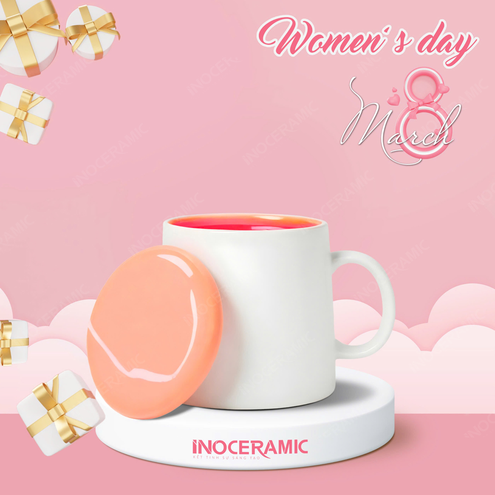 Quà tặng 8/3 - Ly hiện đại quai C có nắp lòng màu