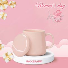 Quà tặng 8/3 - Ly hiện đại quai C có nắp full màu