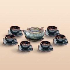Bộ ấm trà Giang Tây lòng hoa vân đá men hoả biến