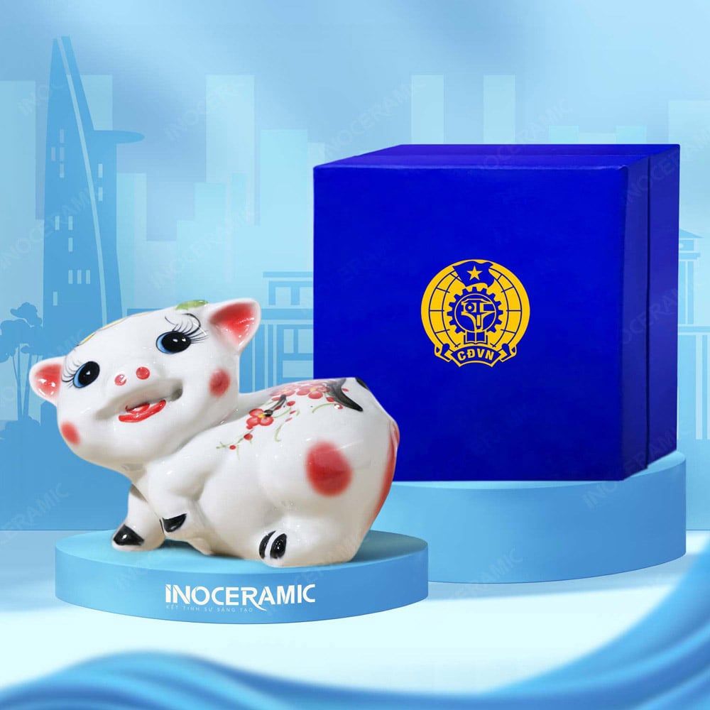 Quà tặng Công đoàn - Heo đất tiết kiệm Bát Tràng in logo