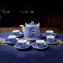 Bộ ấm trà Hoa mẫu đơn lam vẽ tay