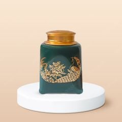 Hũ đựng trà Khổng Tước men ngọc - Mẫu vuông