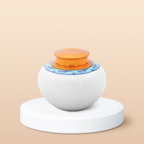 Hũ đựng trà bầu men trắng viền hạc xanh