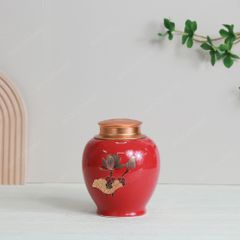 Quà tặng Đại hội Đảng - Hũ trà men đỏ sen vàng 250gr