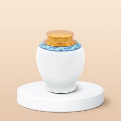 Hũ đựng trà cao men trắng viền hạc xanh