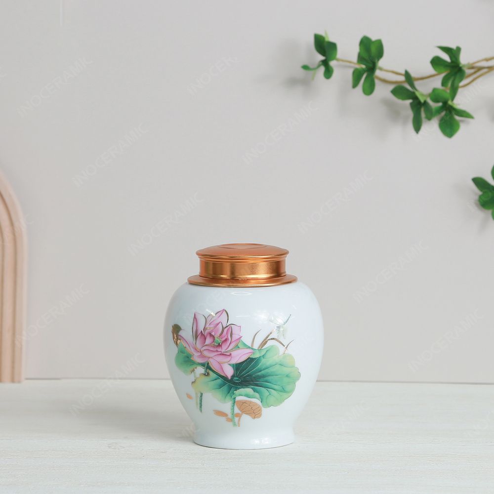 Hũ đựng trà Hồng liên men trắng