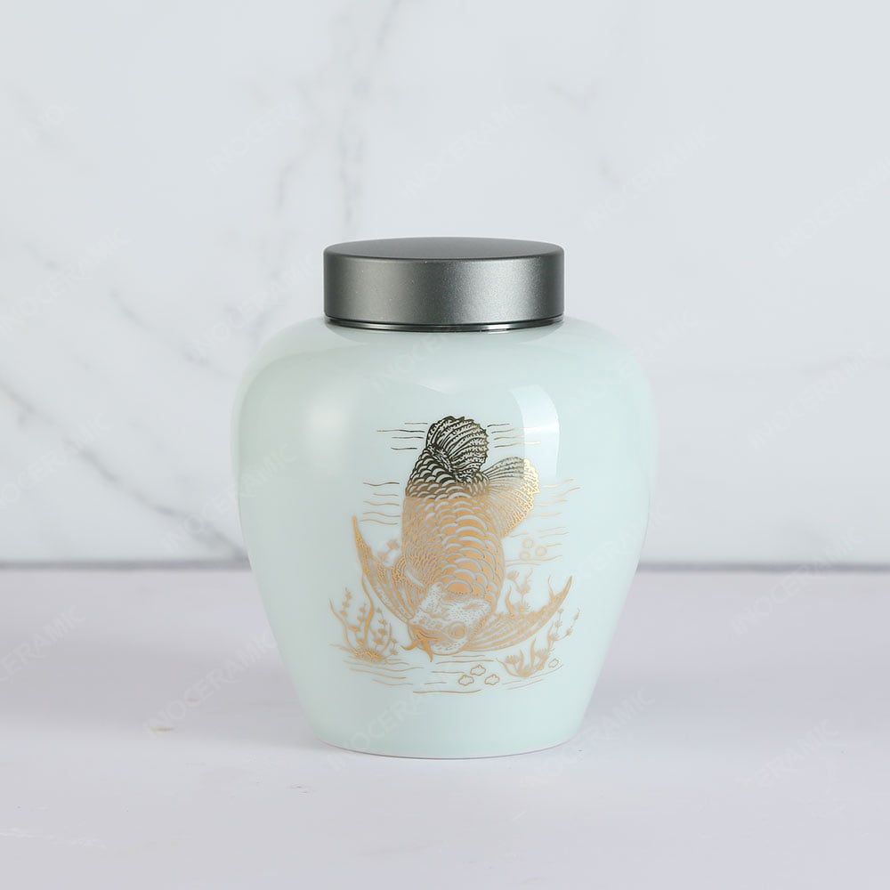 Hũ đựng trà Kim Long Tụ Phúc men ngọc