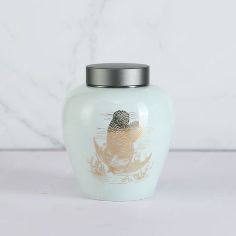 Hũ đựng trà Kim Long Tụ Phúc men ngọc