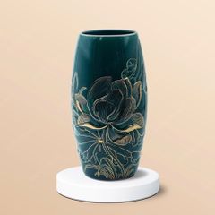Lọ bom men lục sen vàng khắc nổi