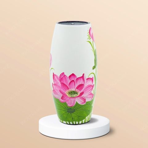 Lọ bom sơn mài vẽ sen H30