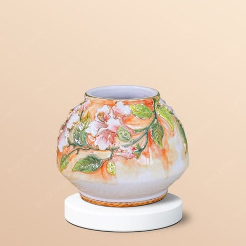 Lọ đắp nổi hoa râm bụt vẽ vàng H15