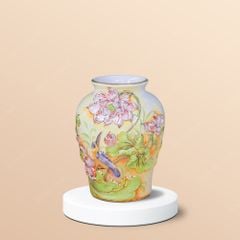 Lọ đắp nổi hoa sen vẽ vàng H20