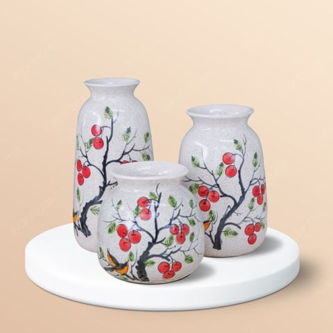Bộ 03 lọ hoa cherry vẽ tay
