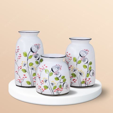 Bộ 03 lọ hoa mận vẽ tay
