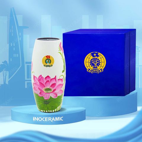 Quà tặng Công đoàn - Lọ hoa bom sơn mài vẽ sen